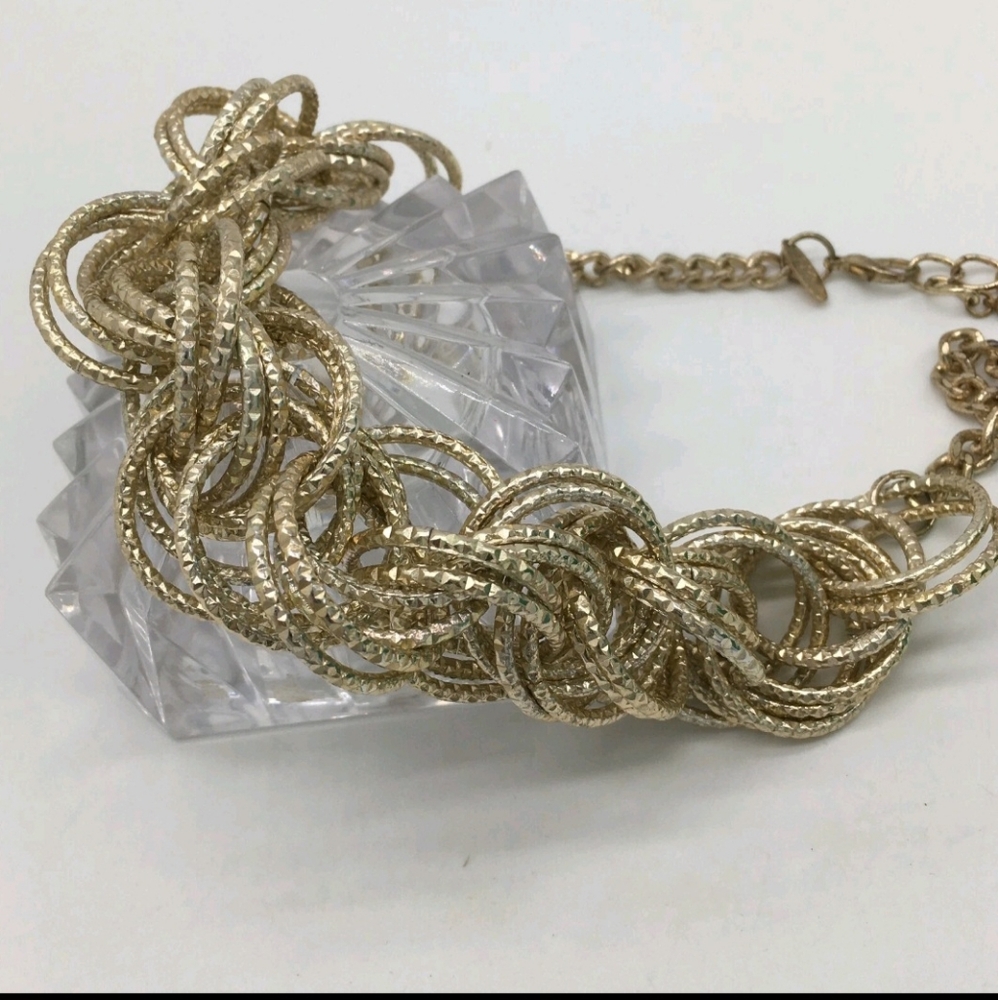 Vtg Signed New York & Company Textured Silver-Tone Multi-Hoop Statement Necklace - Picture 8 of 9